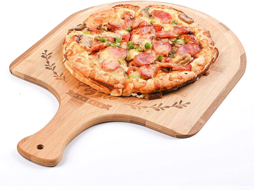 Food Grade Solid Bamboo Tray Wooden Pizza Tray with Handle