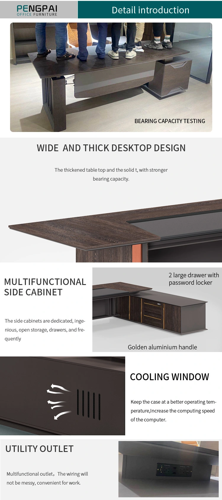 Custom Modern Luxury Wood Office Table Furniture Modular L Shaped CEO Executive Desk